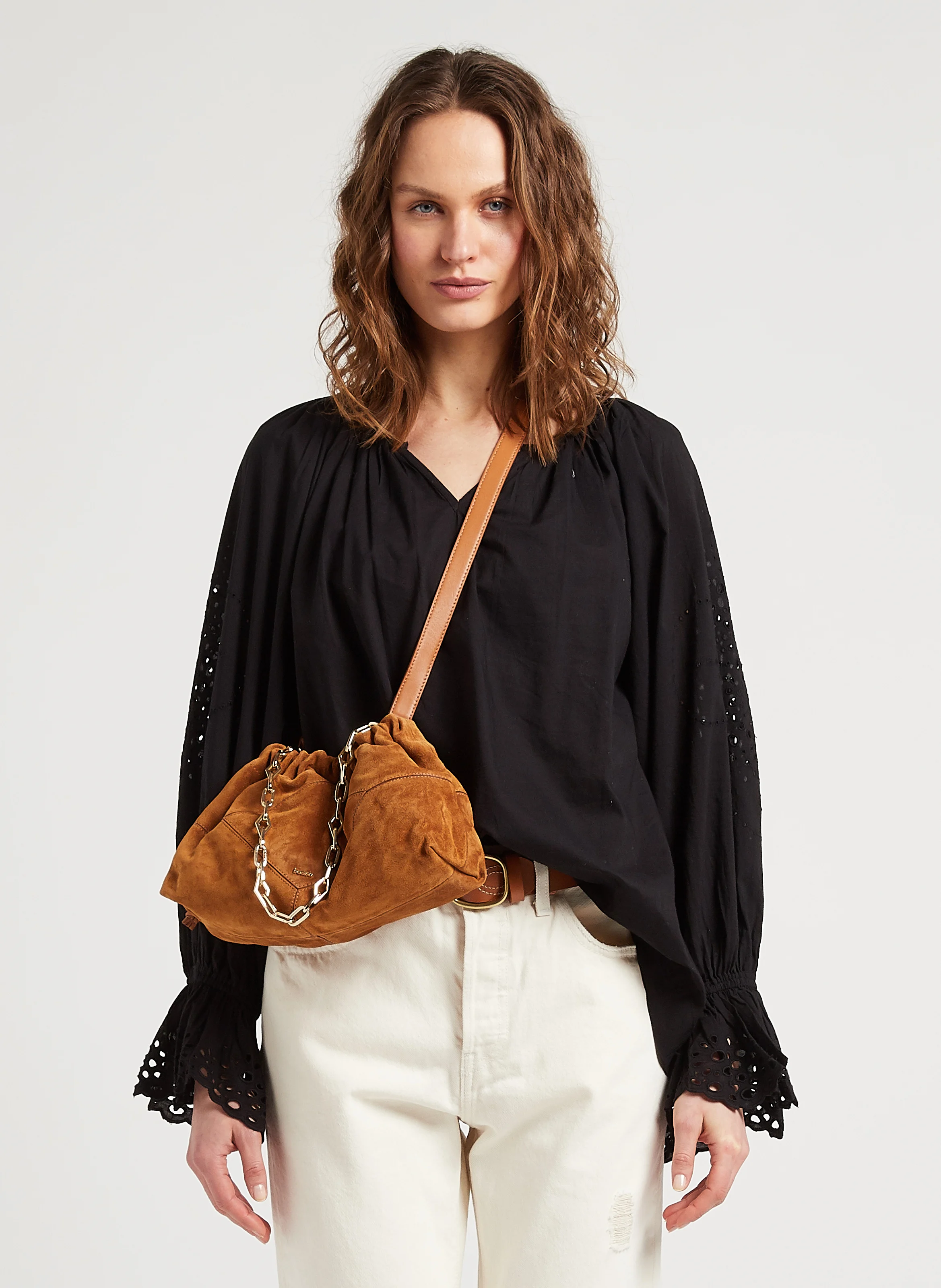 JUNE - Sac bandoulière en cuir velours | Marron