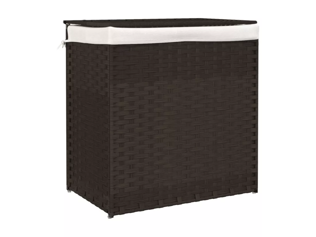 Panier à linge avec 2 sections marron foncé 53x35x57