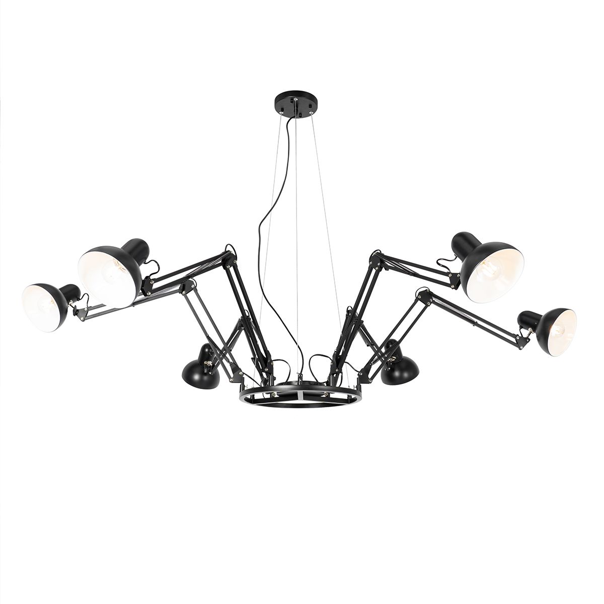 Industriële hanglamp zwart 6-lichts verstelbaar - Hobby Spinne