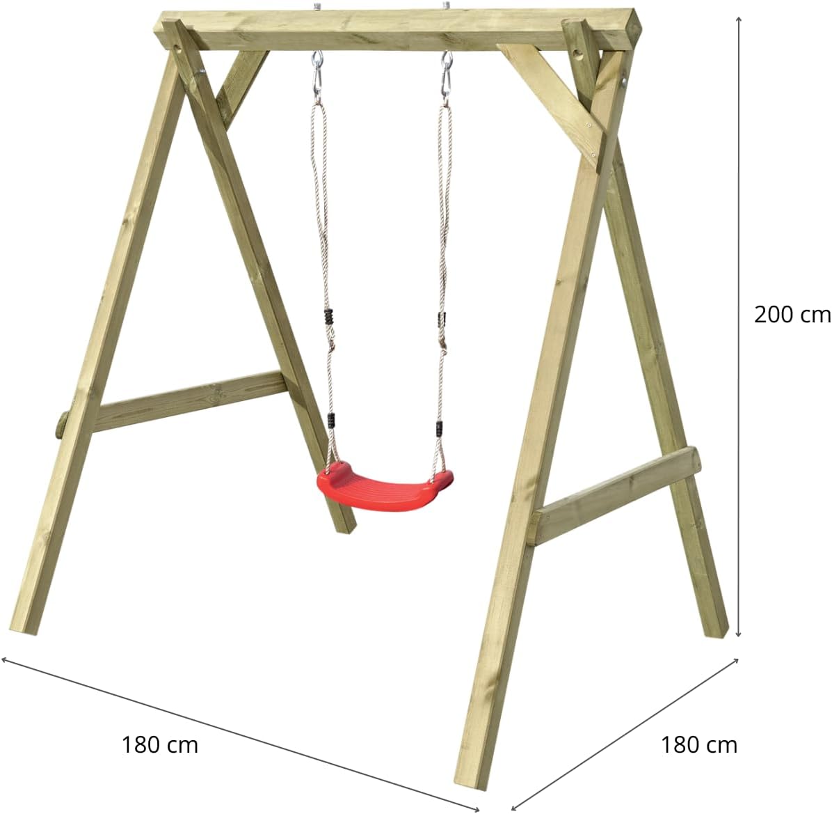 Gartenpirat Premium Kinderschaukel aus Holz Outdoor - Einzelschaukel mit Schaukelsitz - 180 x 180 x 200 cm TÜV geprüft