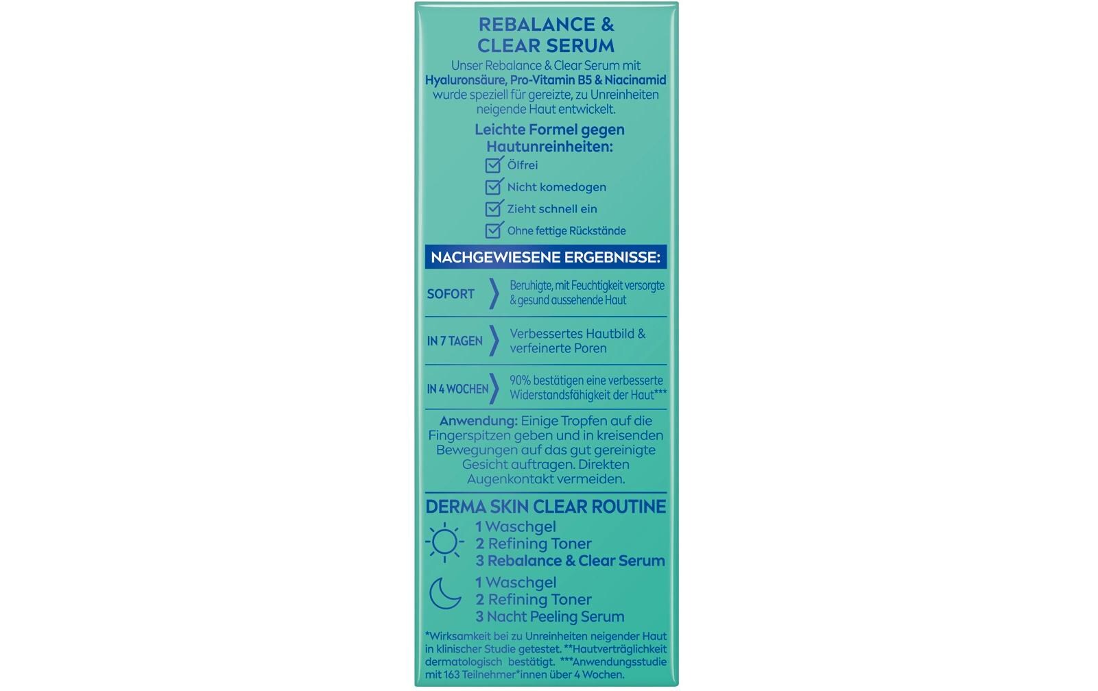 Gesichtsserum Derma Skin Rebalance & Clear 30 mlSerum zur Stärkung der Hautbarriere und Reduzierung von Hautunreinheiten