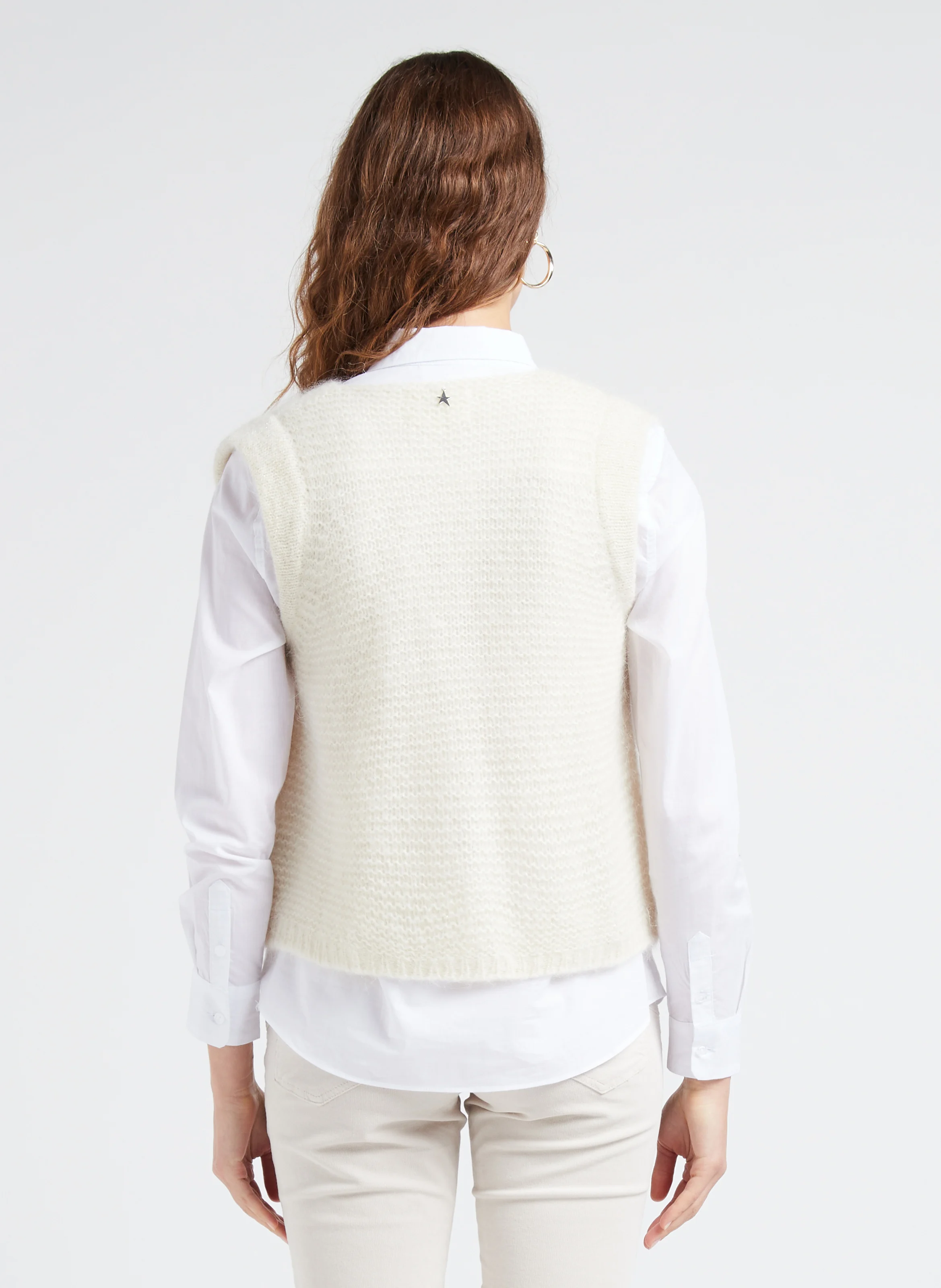 GOTANAX - Gilet col rond droit en maille | Blanc