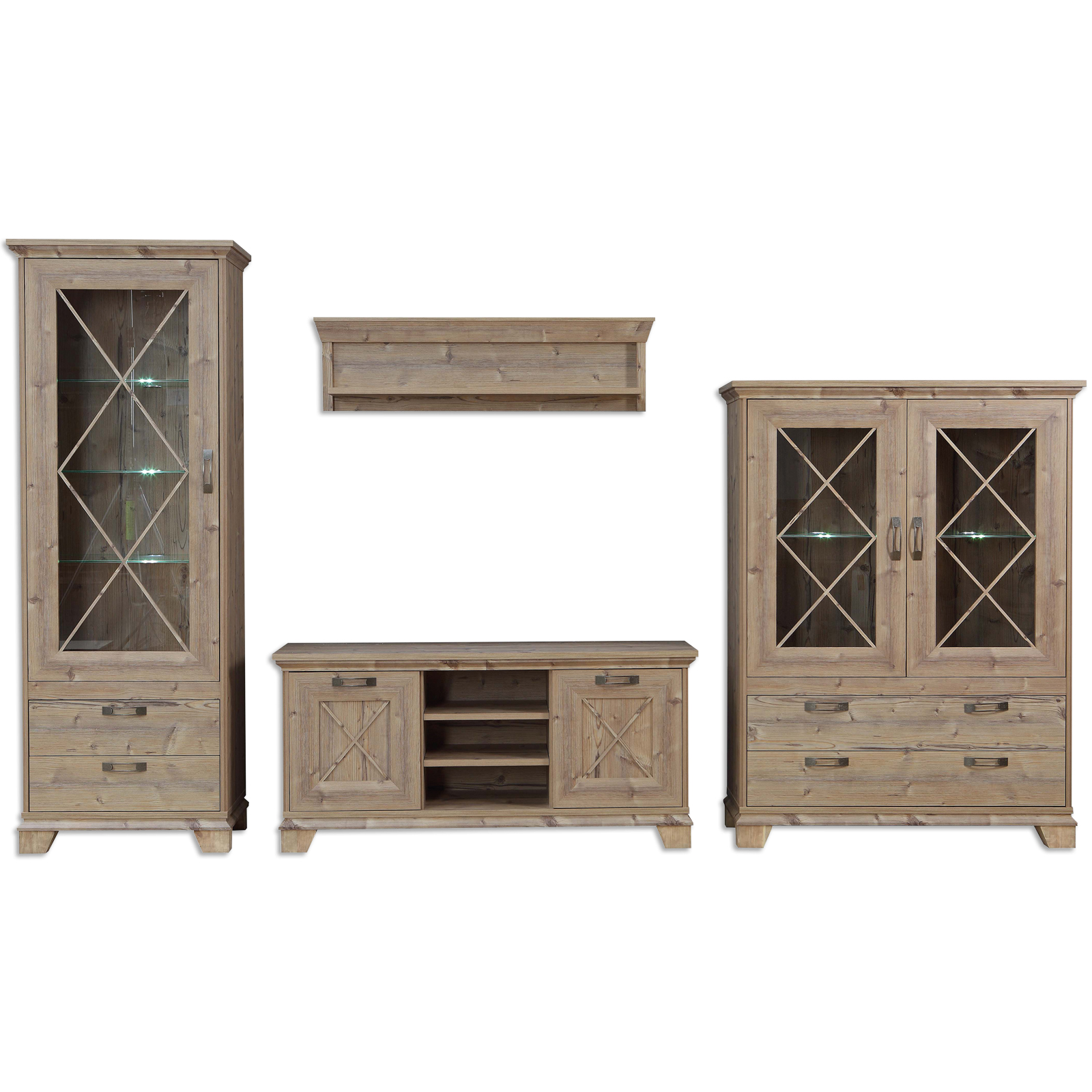 Landhaus Wohnwand-Set - Bramberg Fichte - 341 cm