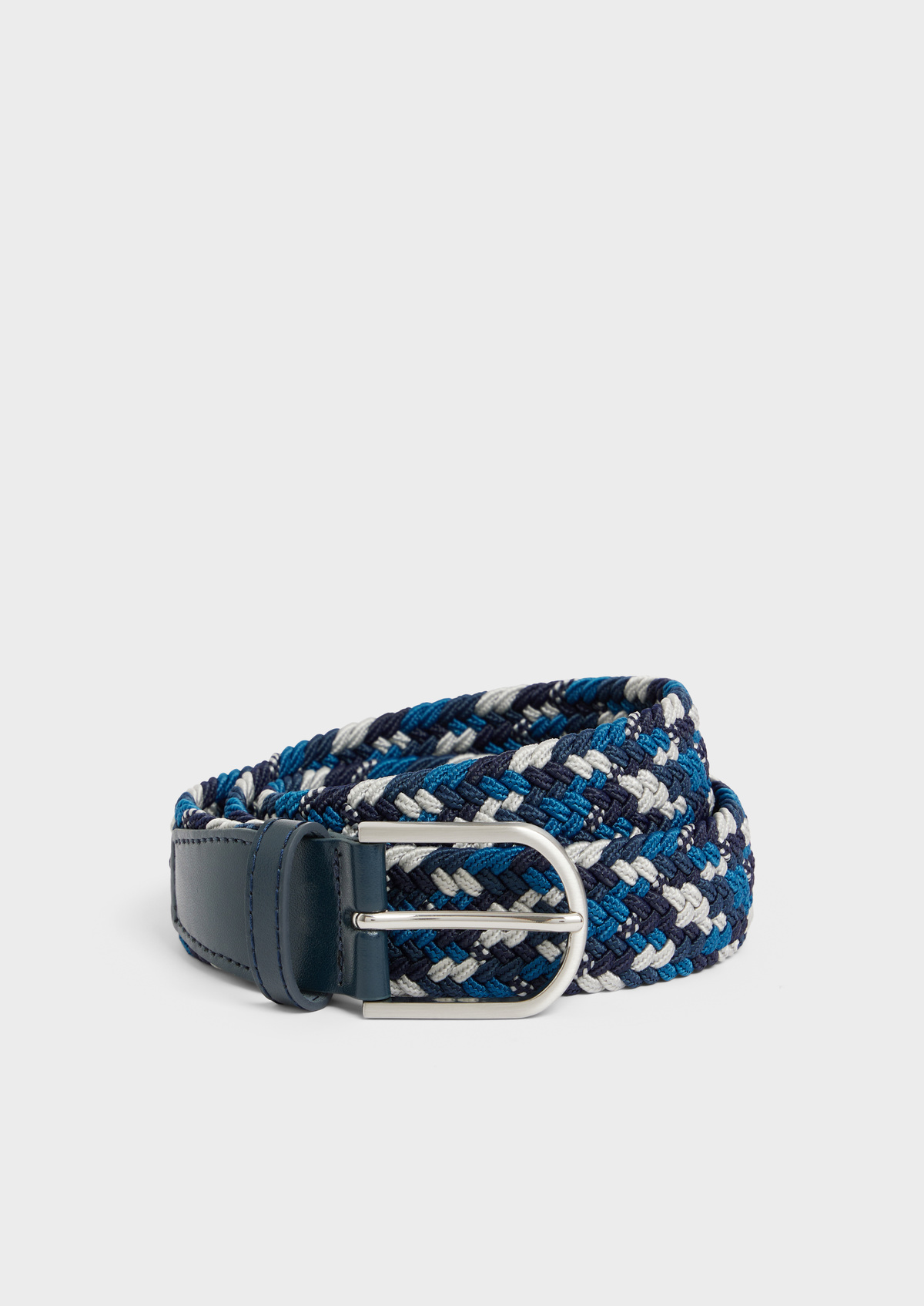 Ceinture tressée bleu paon, bleu marine et gris