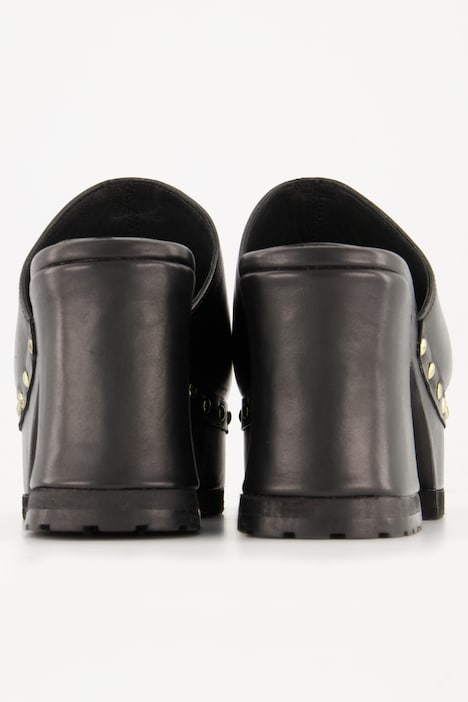 Leder-Clogs, echtes Leder, goldene Nieten, Plateausohle, Weite H