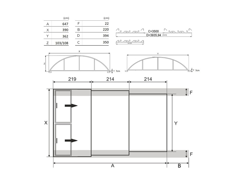Abri de piscine orbit - 6,47x3,50 m - polycarbonate alvéolaire 8 mm - couleur ral7037 gris