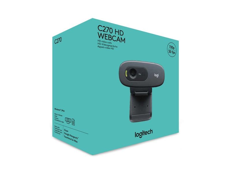 Logitech Webcam HD C270 HD 720p, Belichtungskorrektur HD-Webkamera mit Mikrofon, Rauschunterdrückung und Universalhalterung