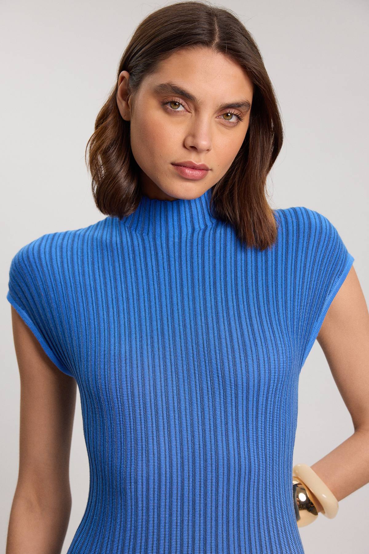 KarenMillen Robe Maxi Tricot Ombré Col Montant Sans Manches Petite