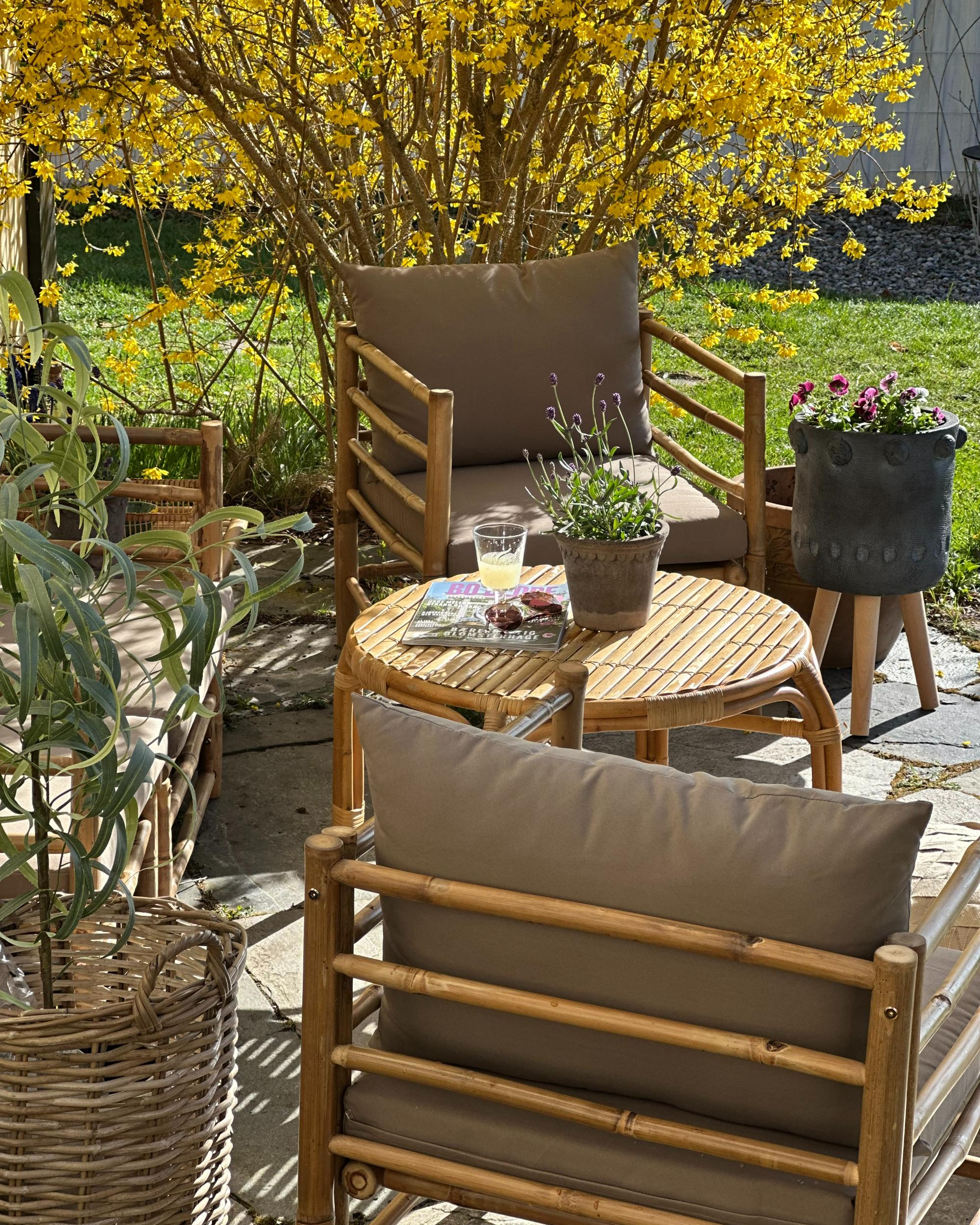 Loungeset met tafel 4-zits CERRETO Bamboehout Taupe