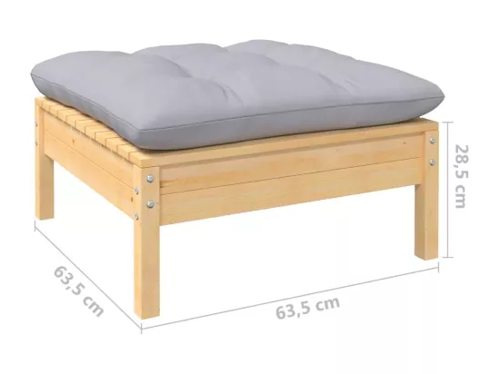 Repose-pied de jardin avec coussin gris Bois de pin massif