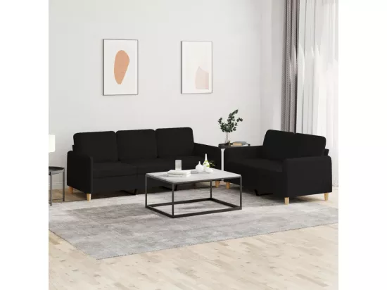 Ensemble de canapés 2 pcs avec coussins Noir Tissu
