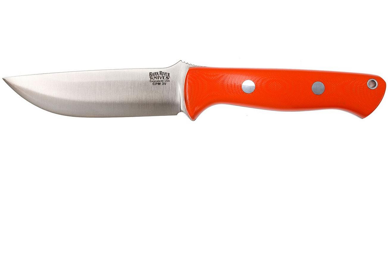 Bark River Bravo 1 LT CPM 3V, Blaze Orange G10, Black Liners, black sheath