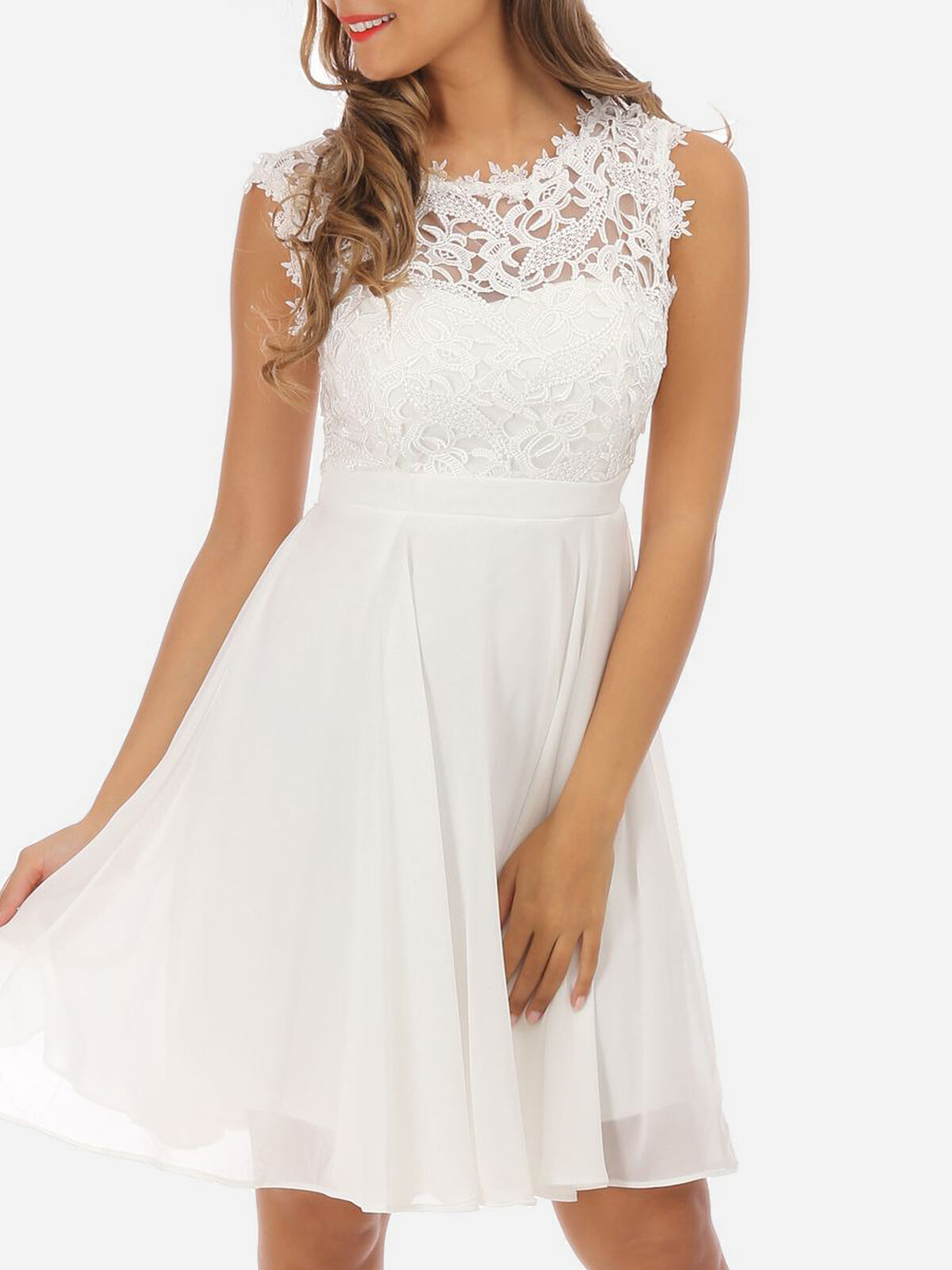 Robe à encolure dentelle grandes tailles- Blanc