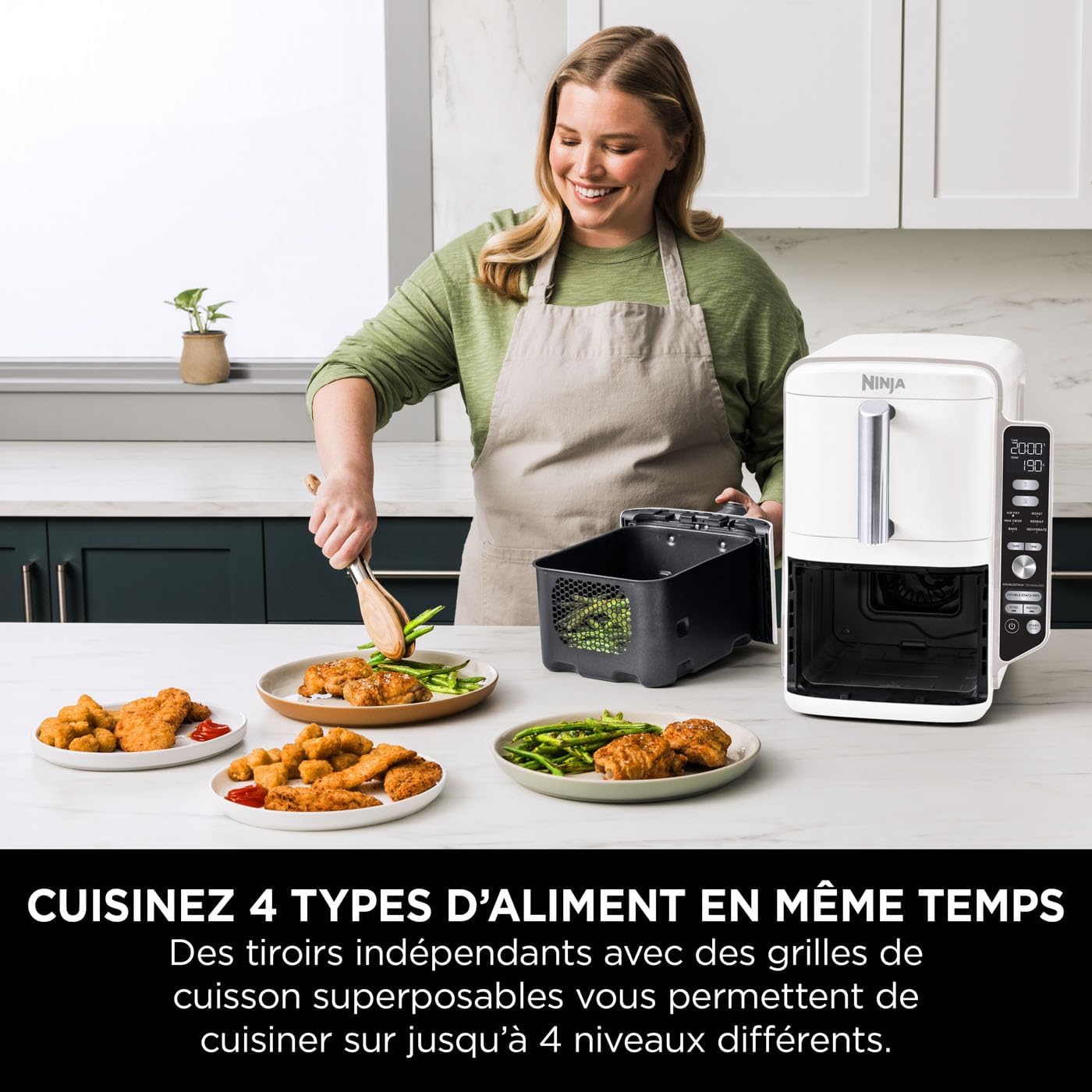 NINJA Double Stack XL Air Fryer, Friteuse sans huile Verticale Double Tiroir 4 Niveaux de Cuisson, 2 Tiroirs, 2 Grilles, Capacité de 9,5 L, 6 Fonction