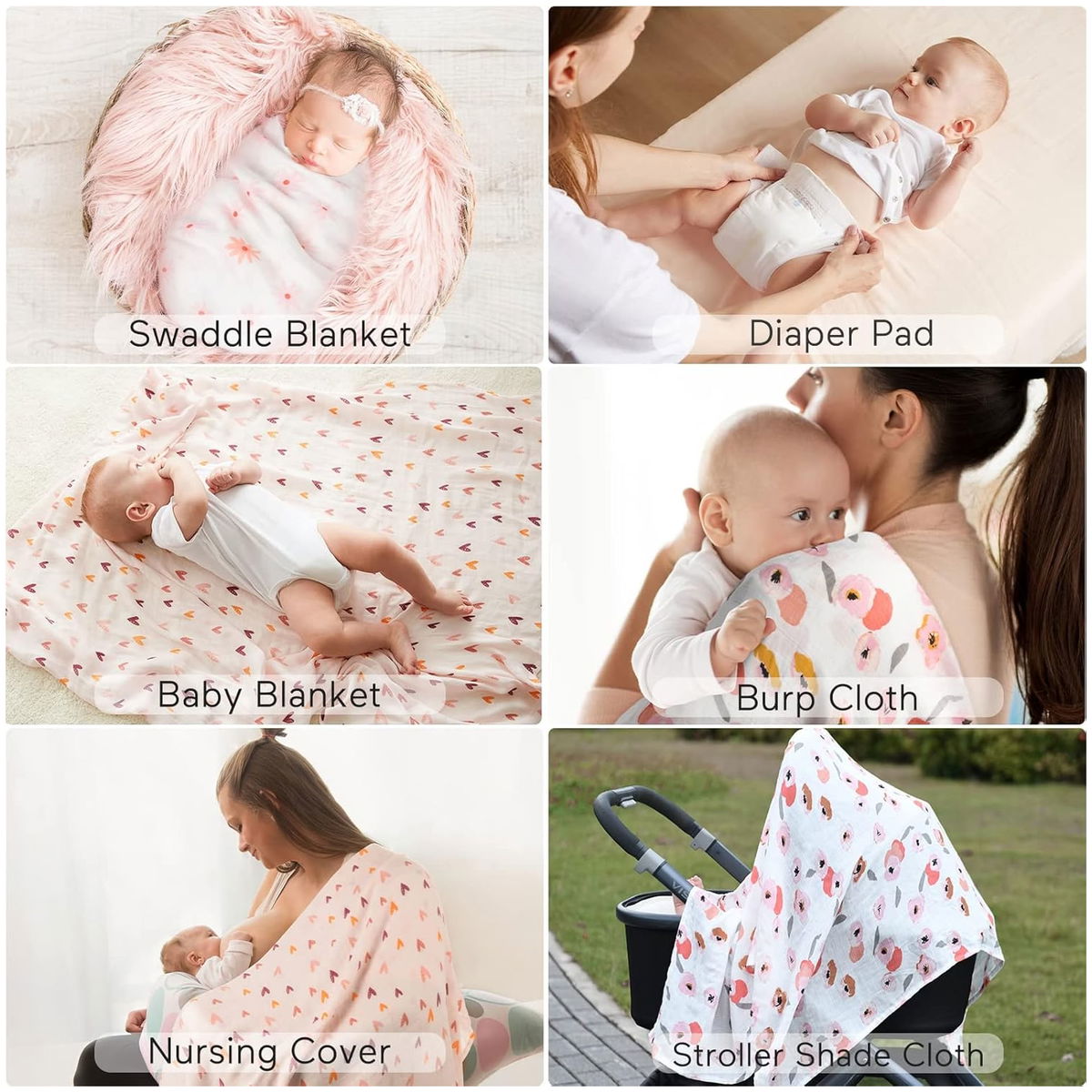 MomcozyMomcozy   Baby Musselin Wickeldecken 4er Pack heart flower