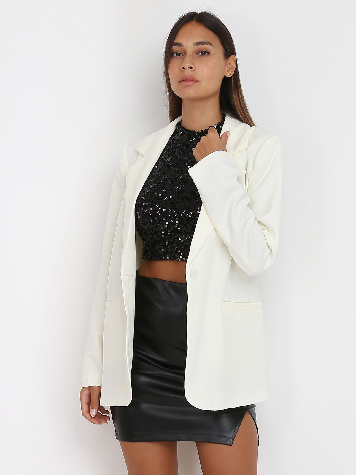 Veste blazer oversize à poches- Écru