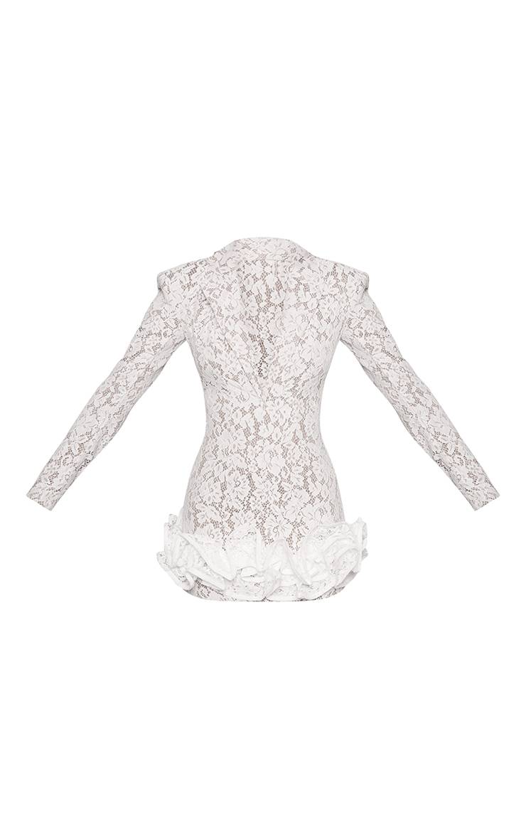 Blanc Robe Blazer Plongeante À Ourlet À Volants En Dentelle