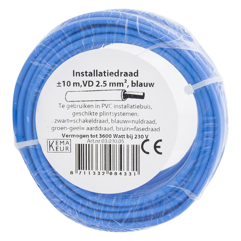 Installatiedraad VD H07V-U 10m 2,5mm² blauw
