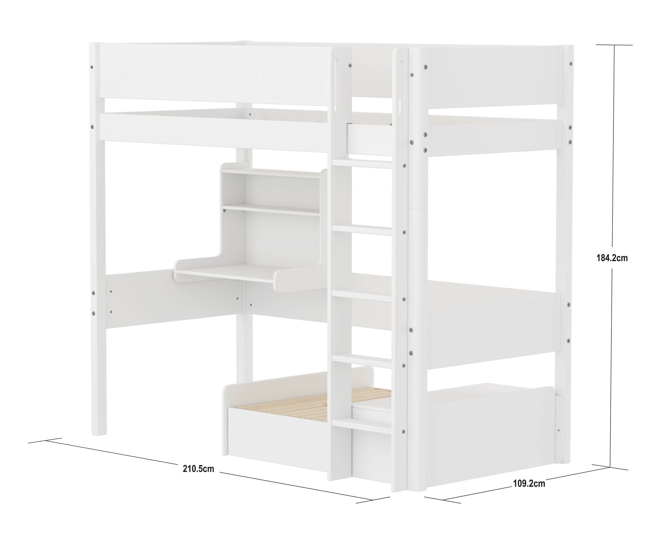 Flexa WHITE Hochbett - Weiss / B: 109.0 cm x T: 210.0 cm x H: 184.0 cm
