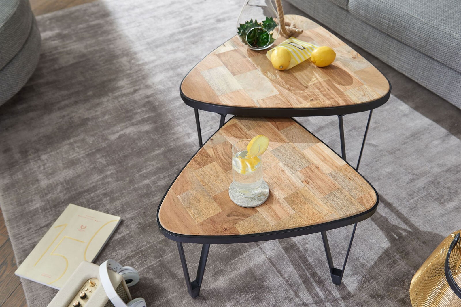 Couchtisch 2er Set Mango massiv/Schwarz