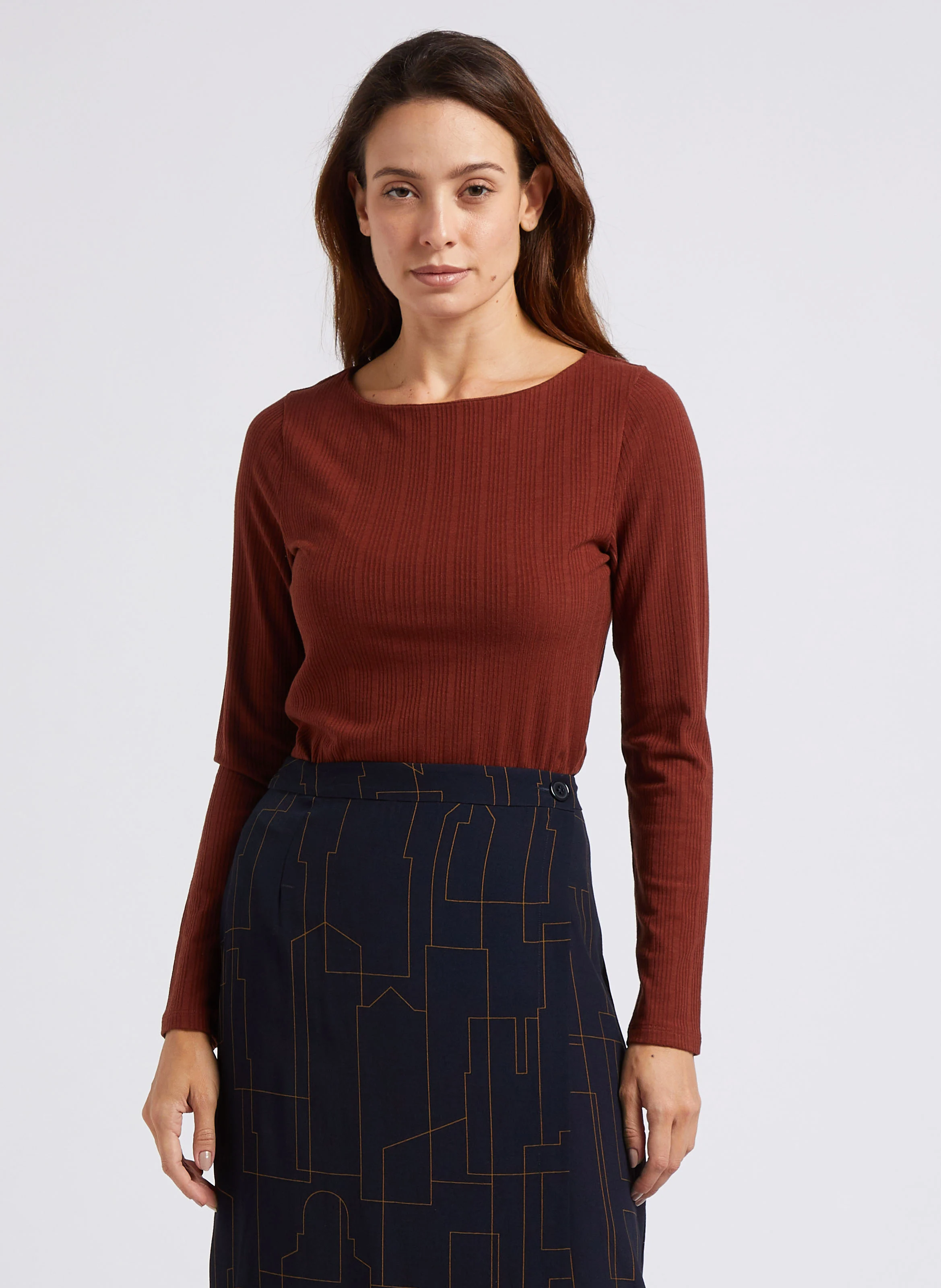Tee-shirt droit col bateau | Marron