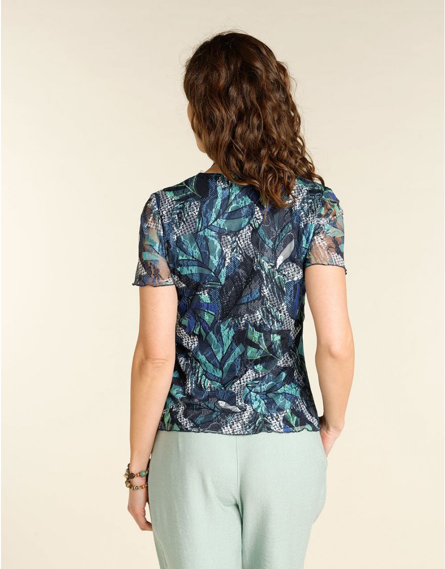 Top bleu résille chic