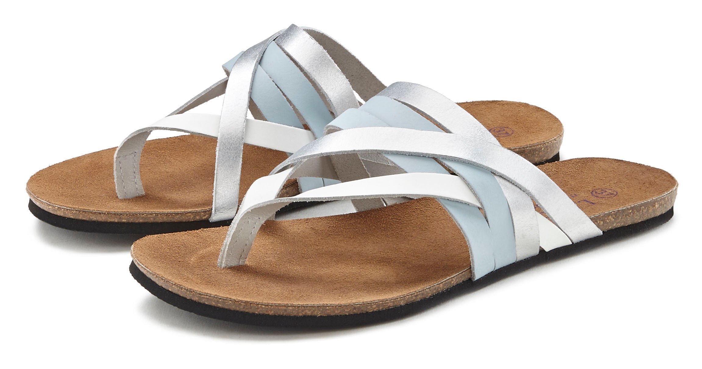 LASCANA Zehentrenner  Sandale, Pantolette aus Leder mit Korkfussbett
