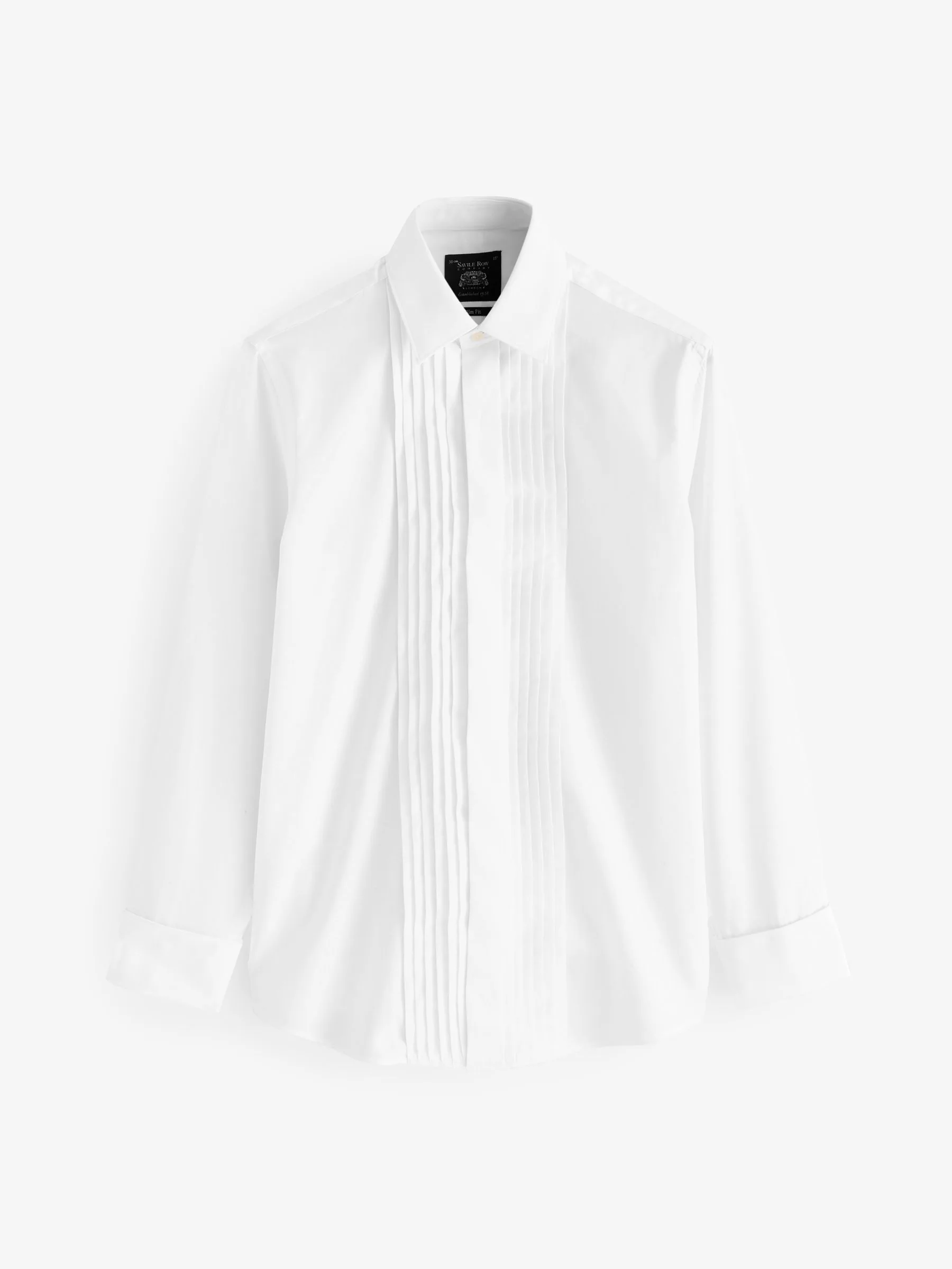 Savile Row Company Slim Fit 100% Cotton Poplin Pleated Double Cuff Tuxedo White Shirt