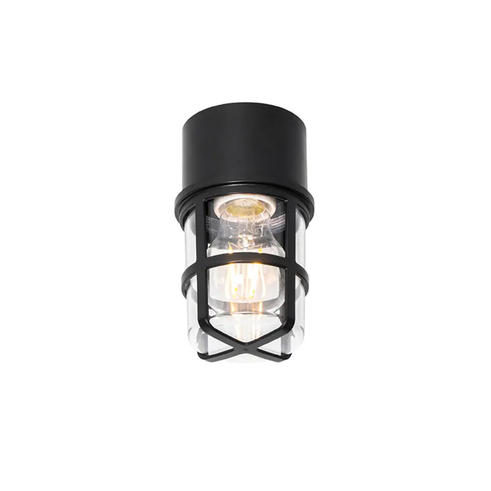 Qazqa plafondlampen buiten kiki zwart e27