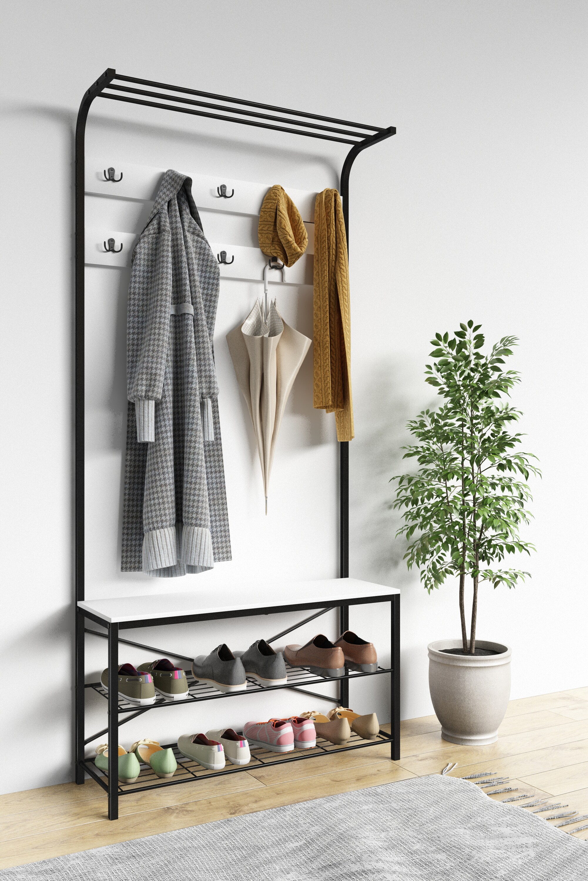 VCM Holz Metall Sitzbank Schuhschrank Schuhregal Kleiderständer Sitzkommode GarderobeTaliro