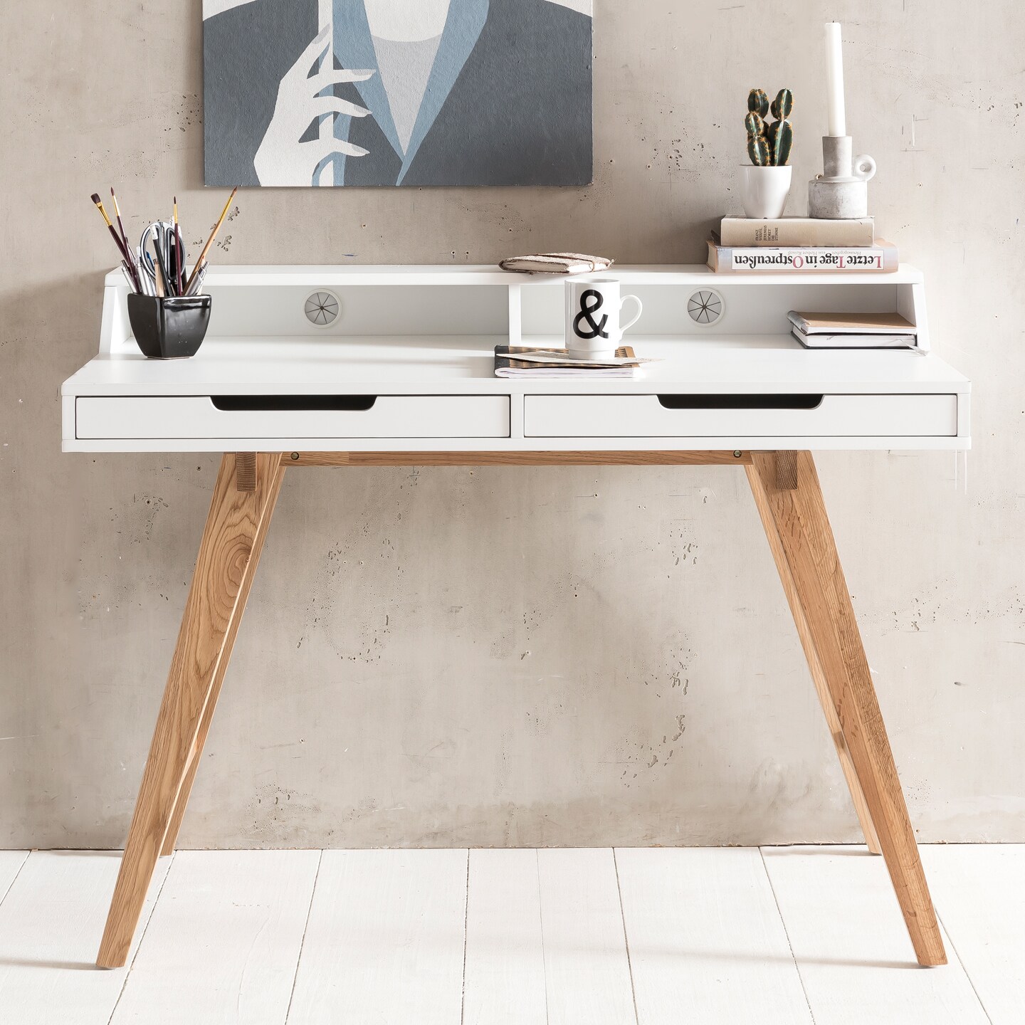 KADIMA DESIGN Moderner Schreibtisch, Skandinavischer Retro Look, Große Arbeitsfläche - Stilvoll & Praktisch