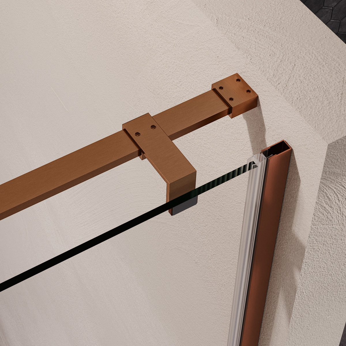 Brauer Stellar nisdeur met vaste wand 88.5-100cm koper geborsteld PVD