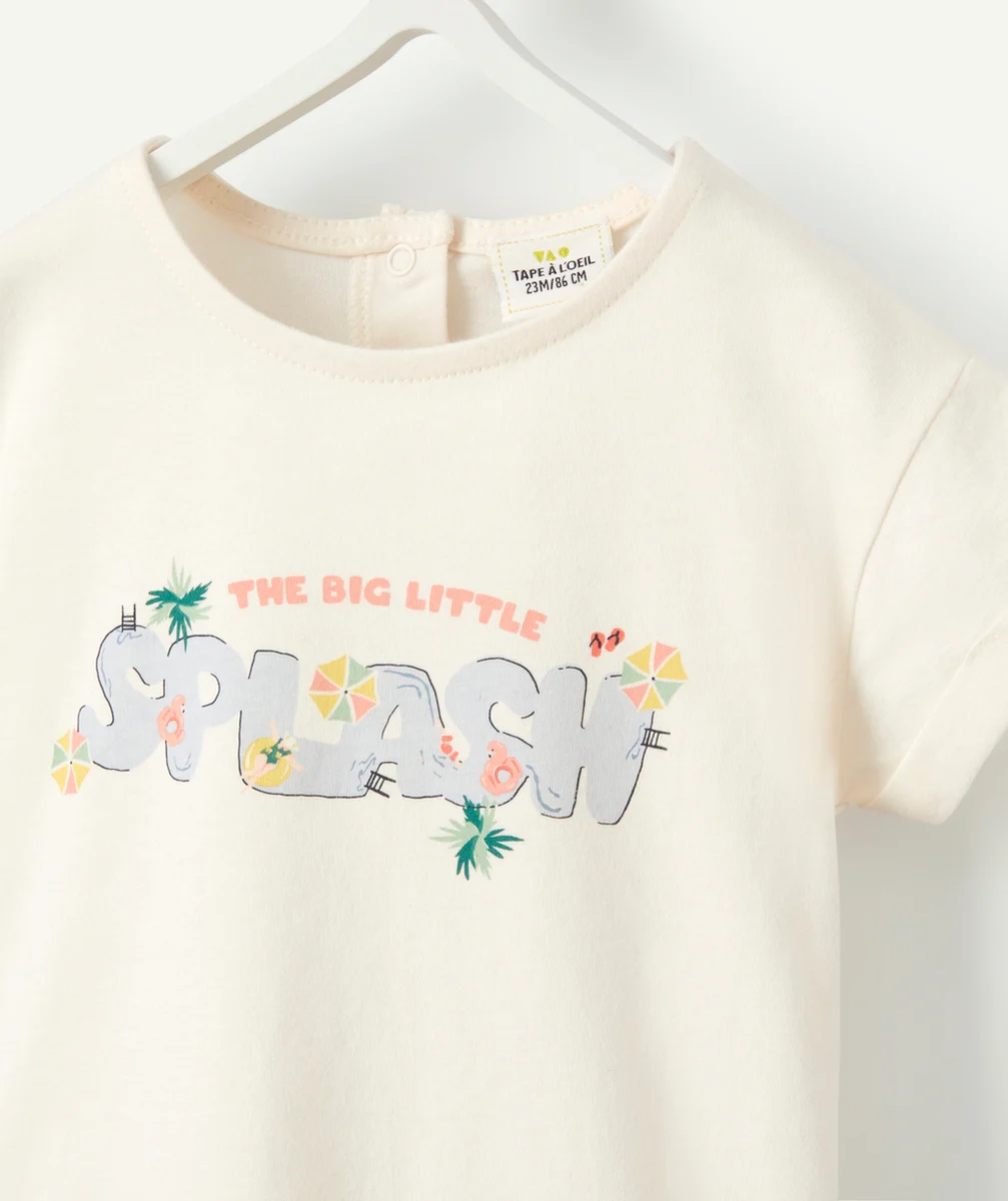 T-SHIRT BÉBÉ FILLE EN COTON BIOLOGIQUE ÉCRU AVEC MESSAGE