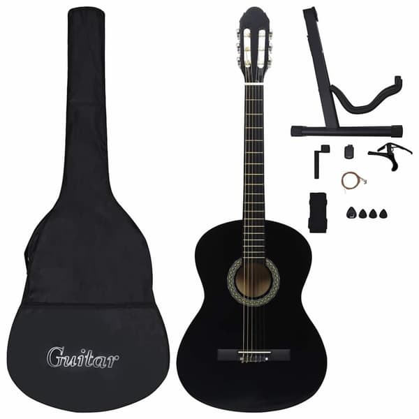 vidaXL Klassisk gitar nybegynnersett 12 deler 4/4 39 svart