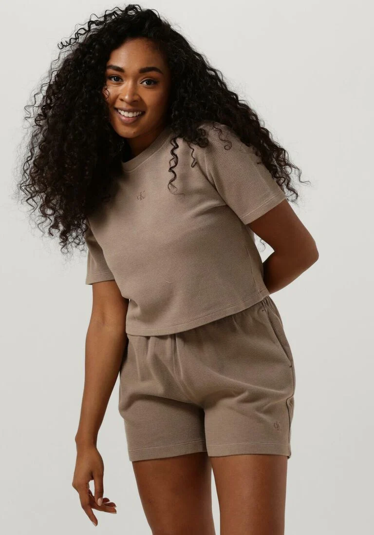 CALVIN KLEIN lichtgrijze calvin klein t-shirt waffle tee
