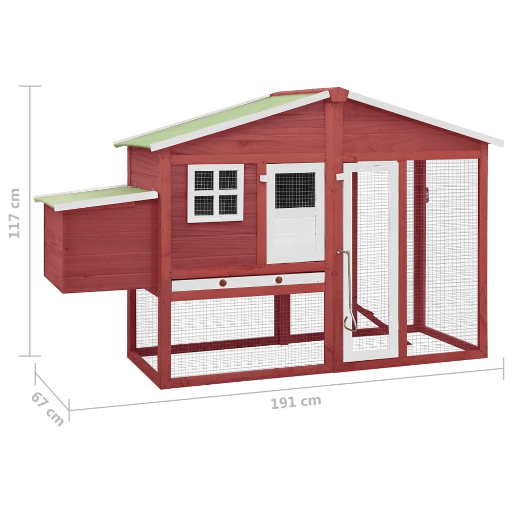Poulailler avec nichoir 191 x 67 x 117 cm bois de sapin massif rouge et blanc