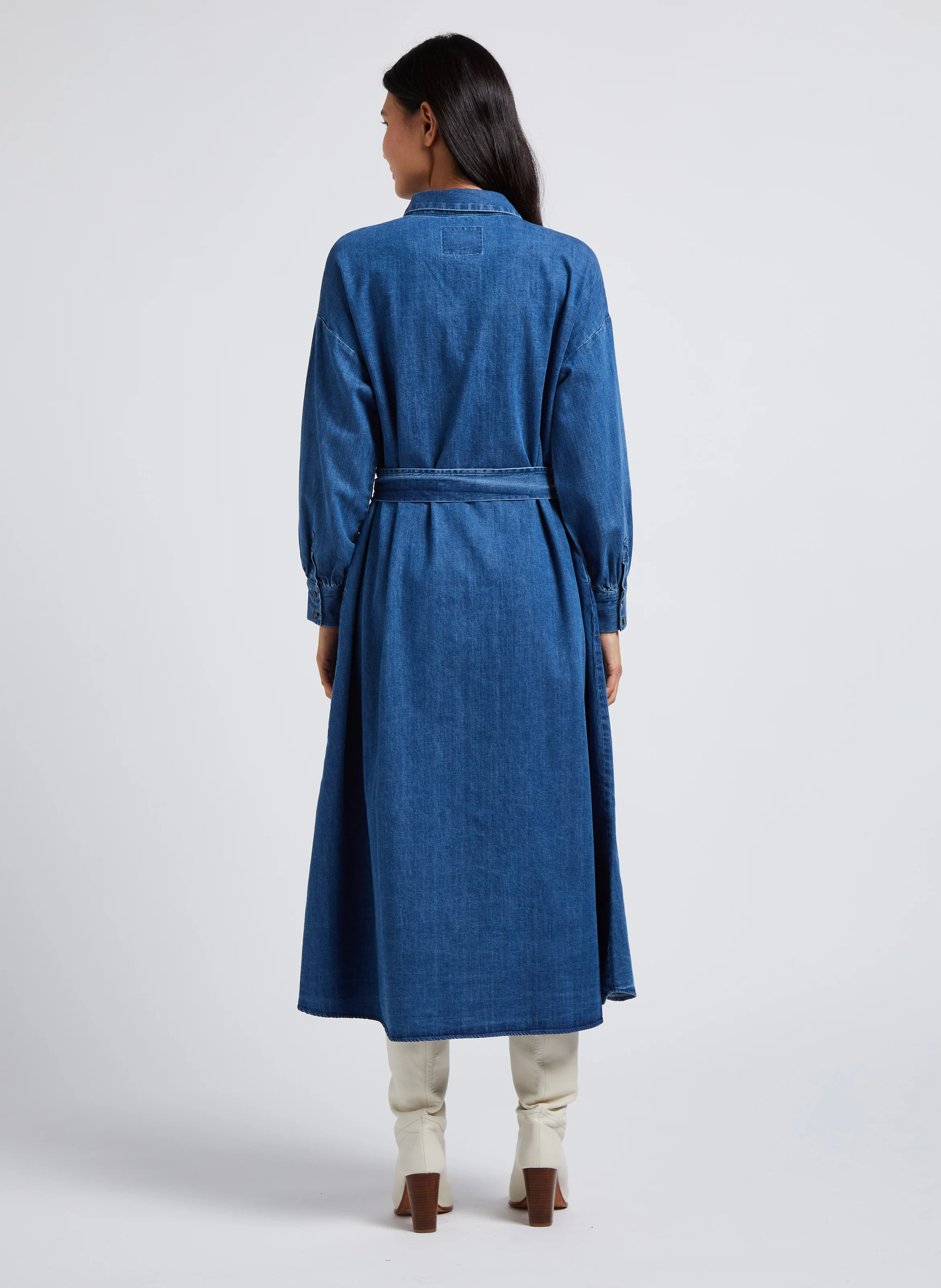 HOLLI - Robe chemise longue en coton | Bleu