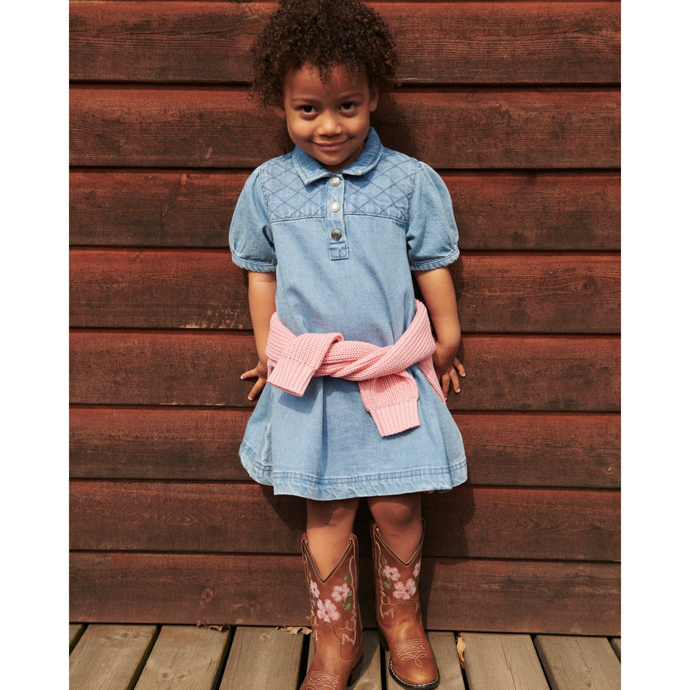 Køb COPENHAGEN COLORS Lt. Washed Blue Quilt Organic Quiltet Denim Kjole