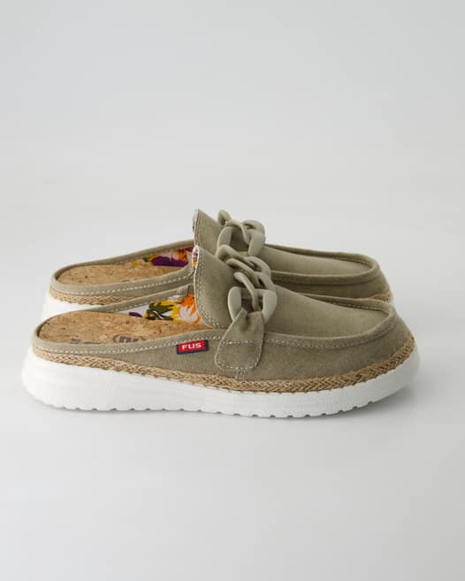 Fusion Ella chain raffia Pantoletten in Beige