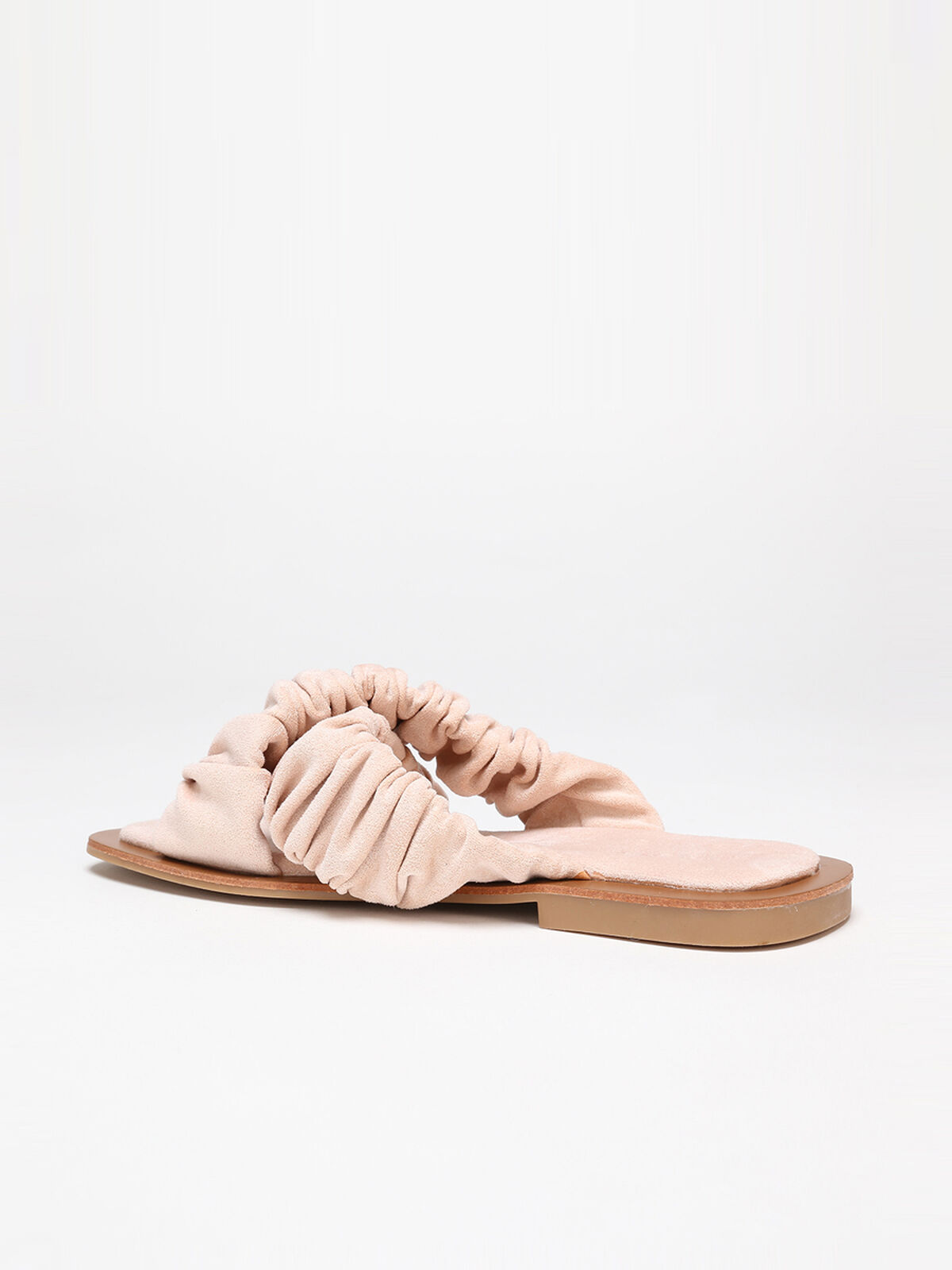 Mules à brides smockée en suédine- Rose