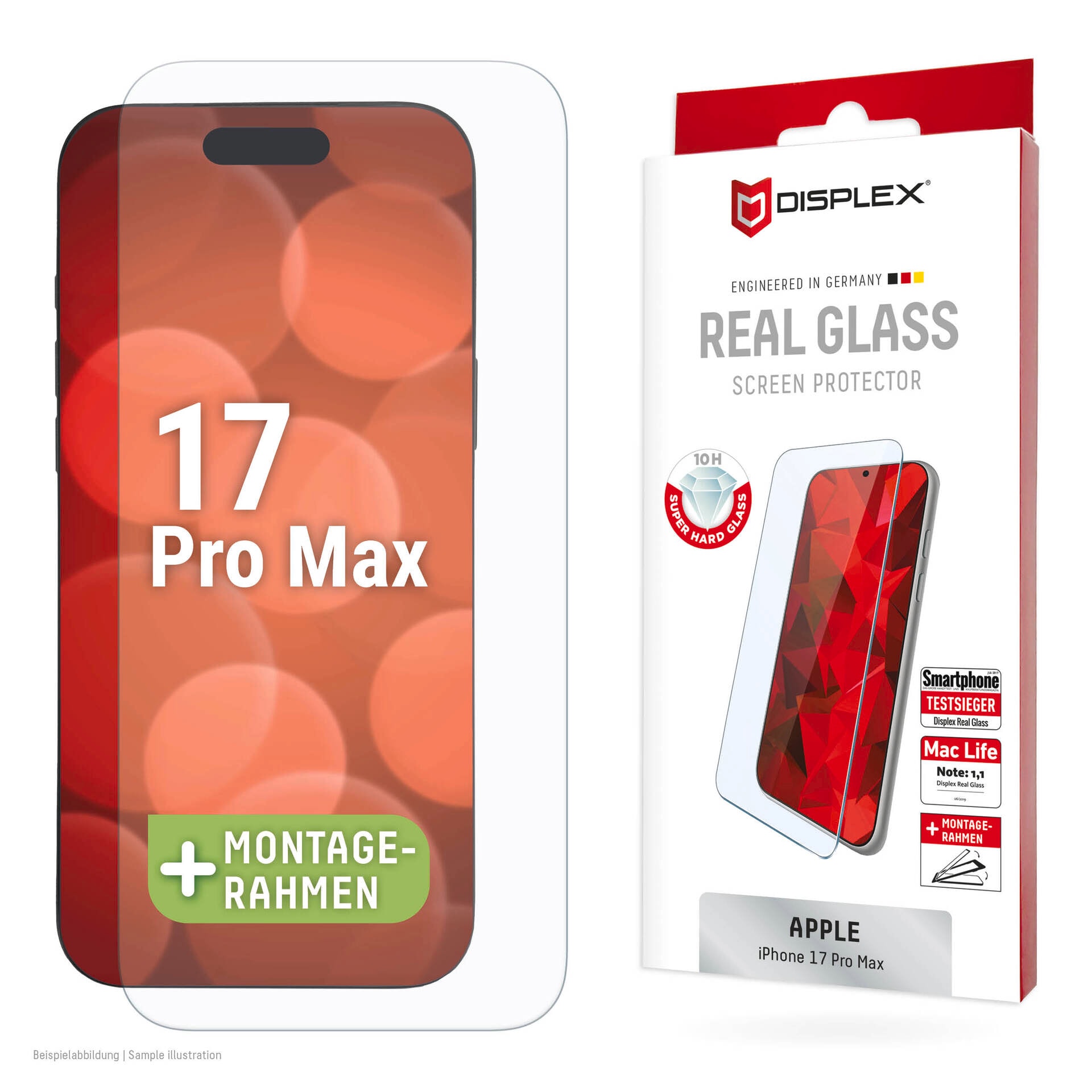 Displex Displayschutzglas »Real Glass Screen Protector« für Apple iPhone 17 Pro Max Displayschutzfolie, Schutzfolie, Bildschirmschutz, kratz- & stossfest