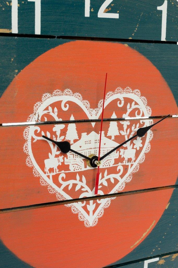 Holzwanduhr CENTURY - rot-blau - Tanne Massivholz