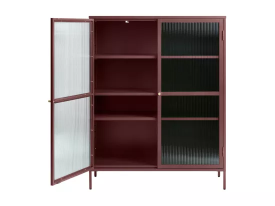 Bjorn - Vaisselier 2 portes en verre strié et métal H140cm - Bordeaux
