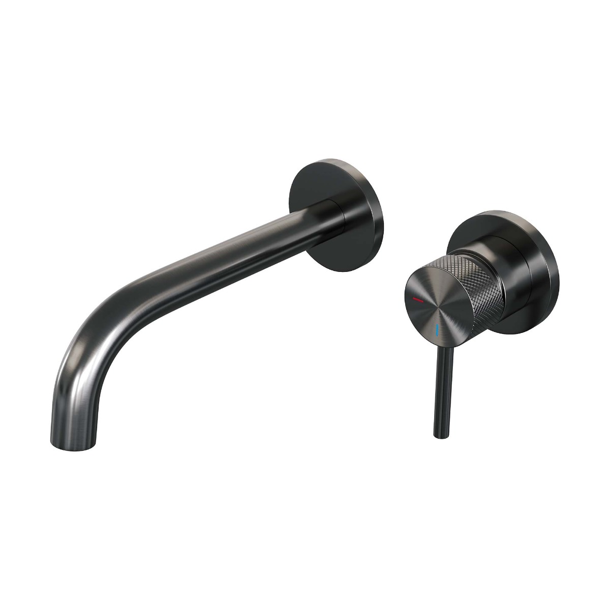 Brauer Gunmetal Carving inbouw wastafelkraan met gebogen uitloop, lange handgreep en ColdStart gunmetal geborsteld PVD rechts