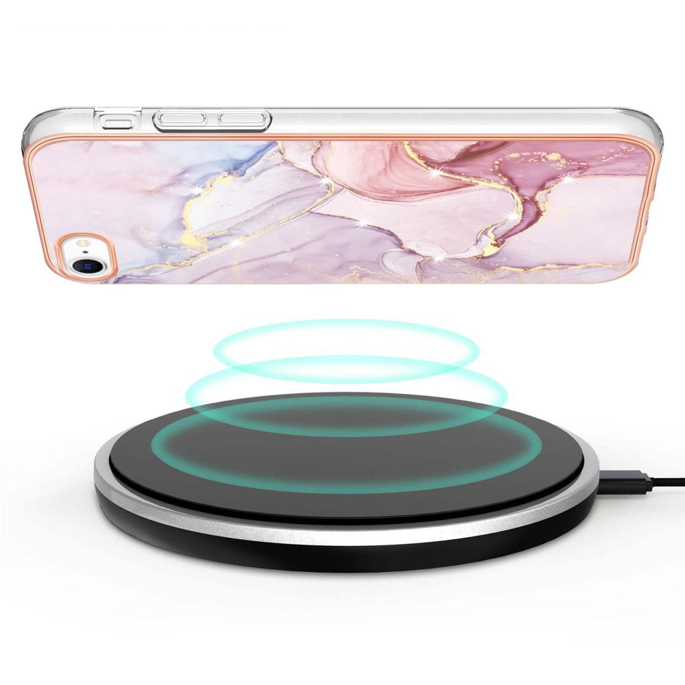 iPhone SE (2022/2020) / 8 / 7 / 6S Gummi Case Hülle Galvanisierter Rahmen Marble Marmor Design - Rosa / Roségold