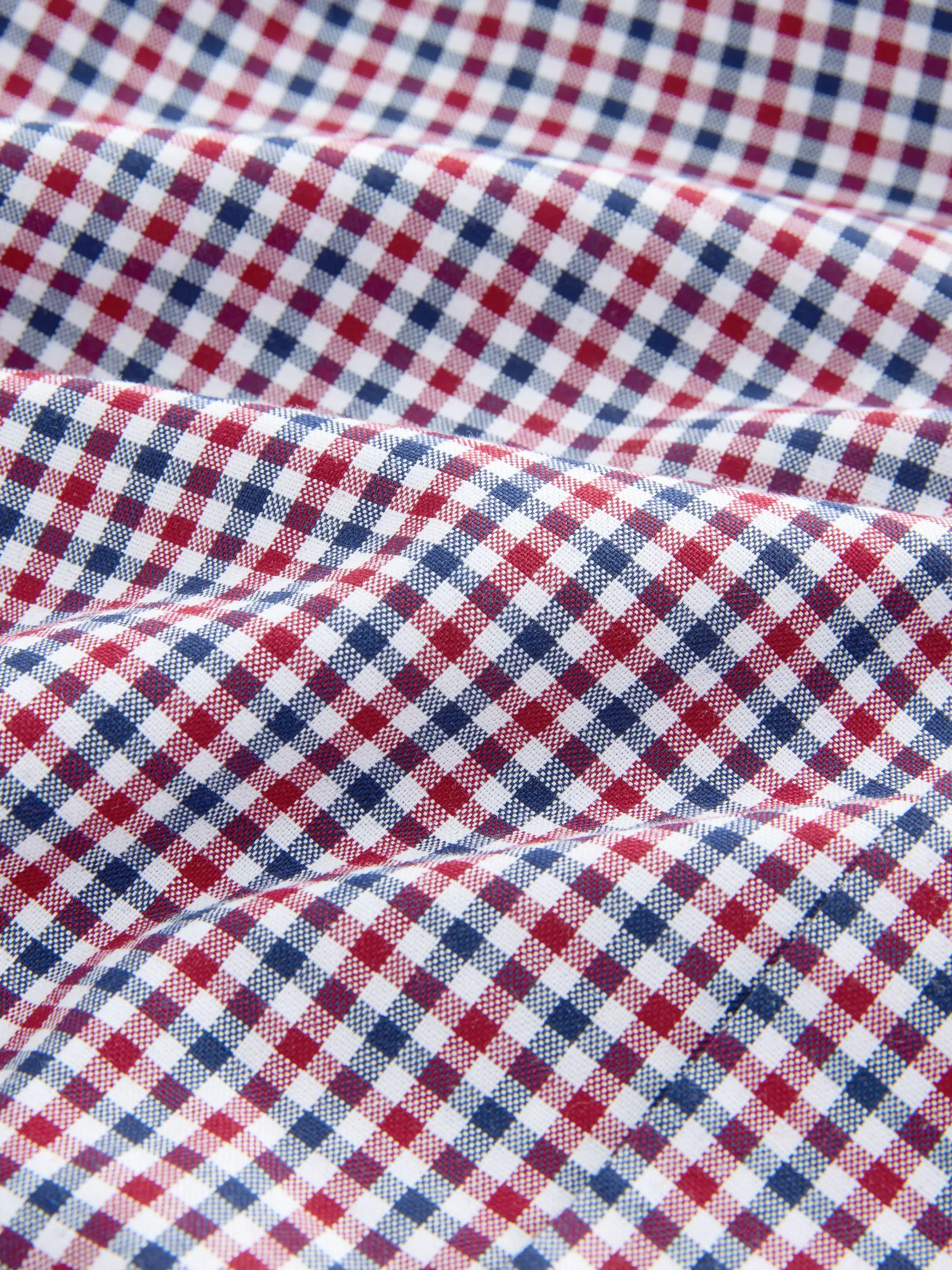Blauw gingham/rood gingham - Set van 2 stuks strijkvrije Oxford-overhemden