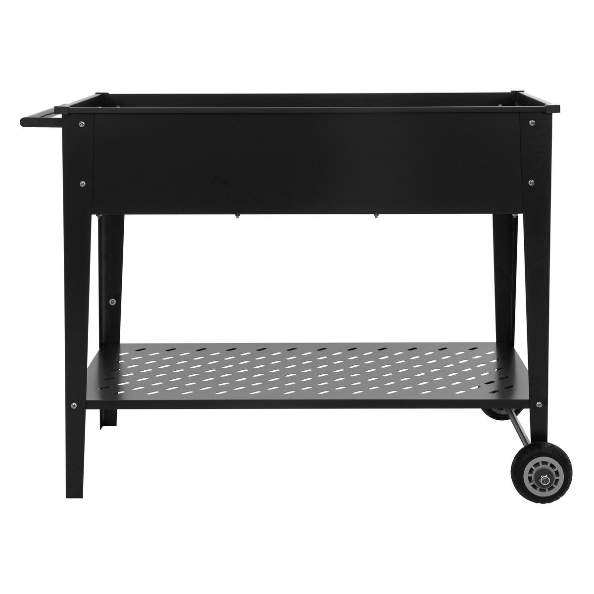 ML-Design Metalen verhoogde tuinbak, mobiel, 98x50x79,5 cm, zwart, mobiele plantenbak met plank, wielen en handvat, plantenbak voor tuin en balkon, tuinbak, groentebak, kruidenbak, bloembak, plantenbak