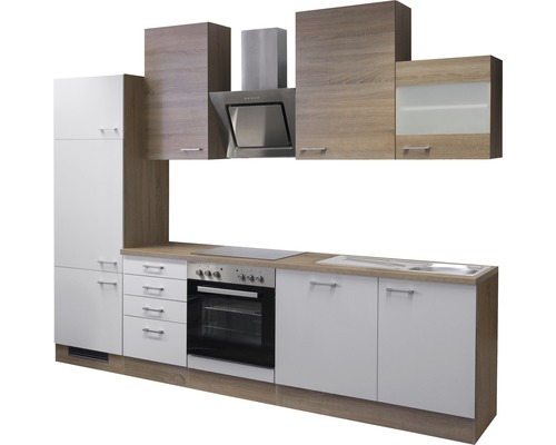 Flex Well keukenblok met apparatuur Samoa 280 cm wit sonoma eiken mat gedemonteerde variant omkeerbaar 00008904