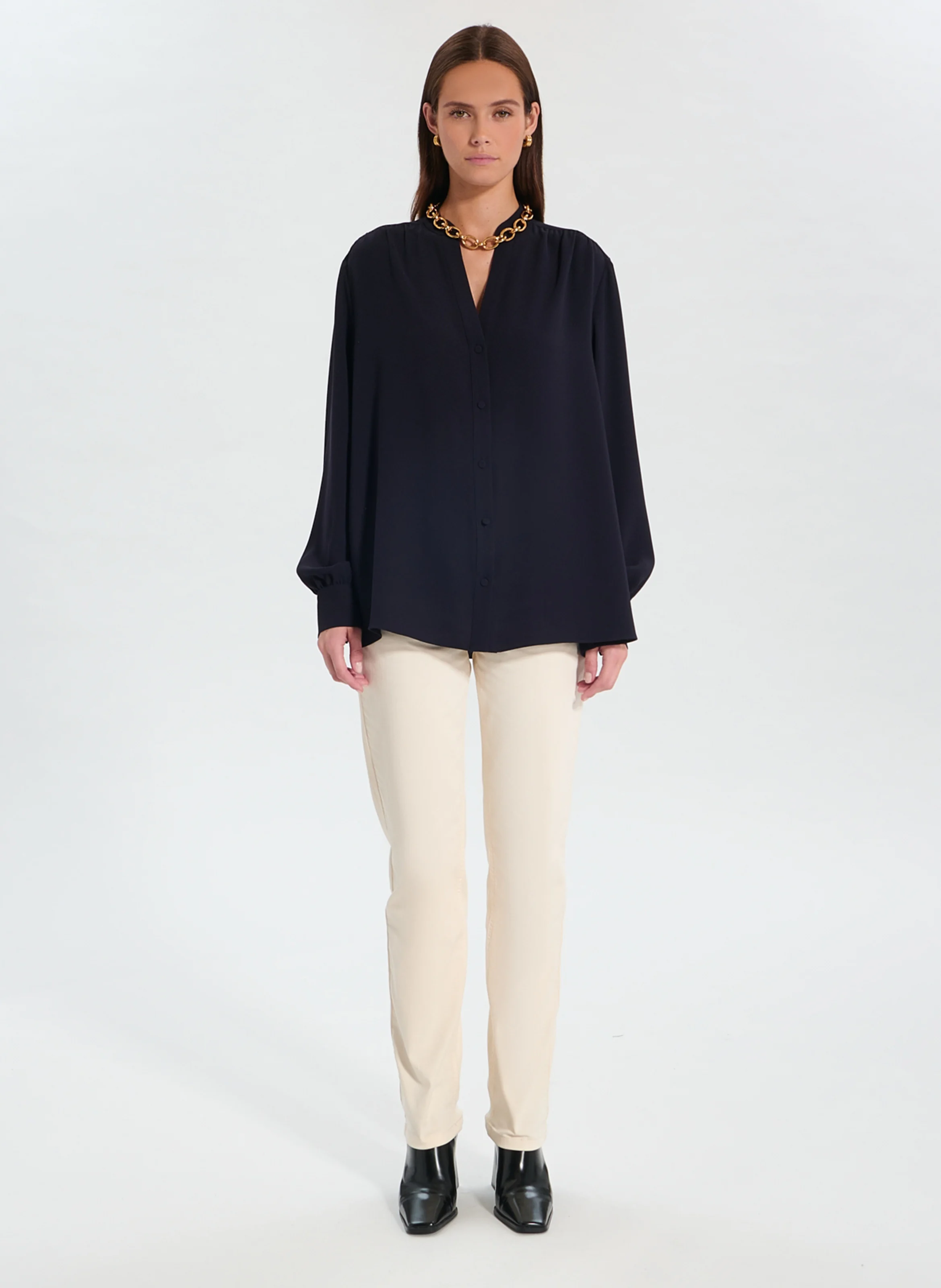 TIBERINA - Chemise col tunisien| Bleu