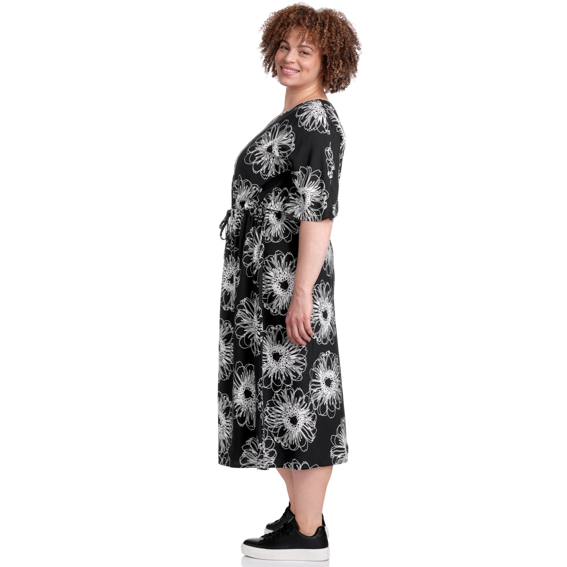 Gina Benotti Damen Kleid mit Blumen allover schwarz / weiss